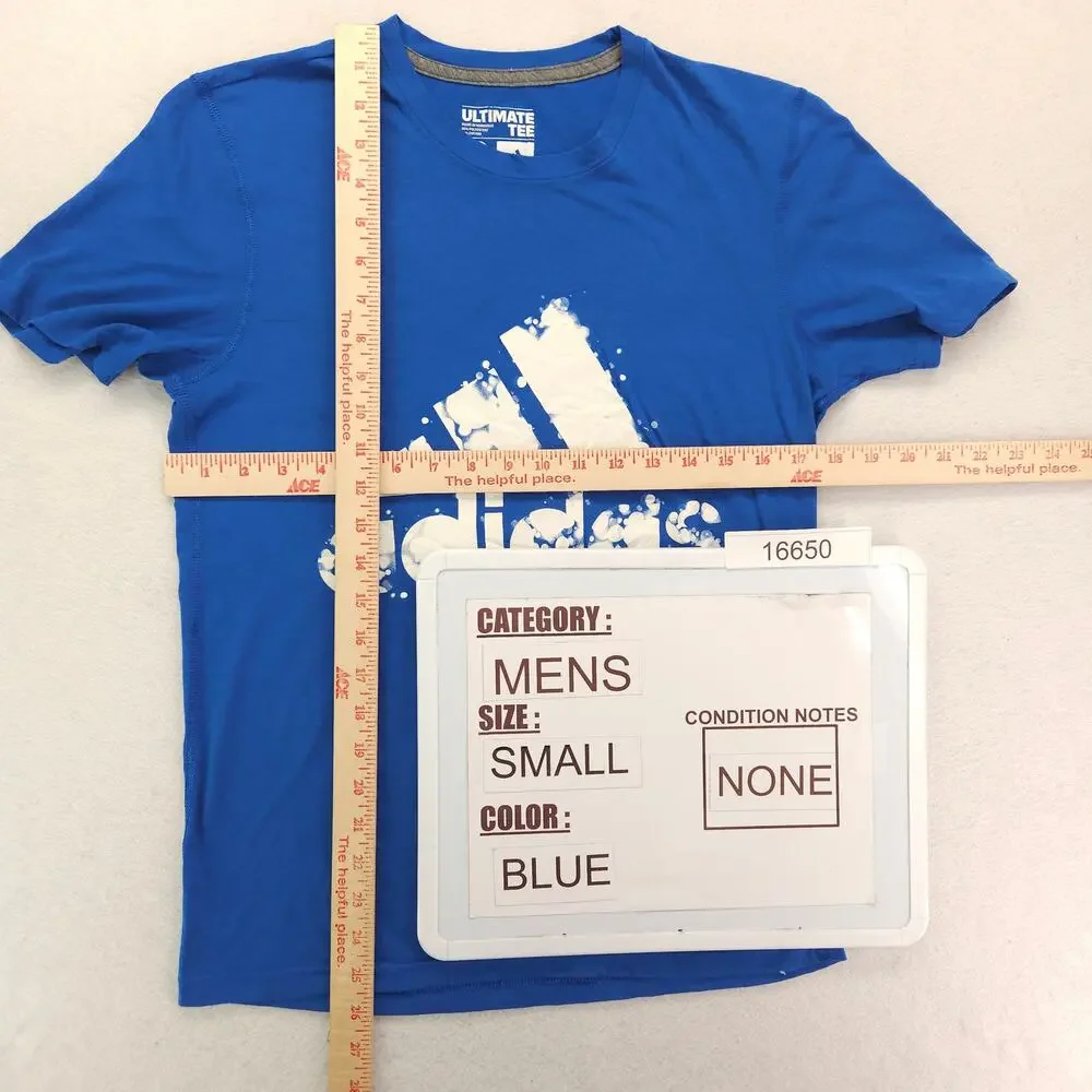 Adidas Casual Crew Neck Short Sleeve Graphic T Shirt Mens Size Small S Blue